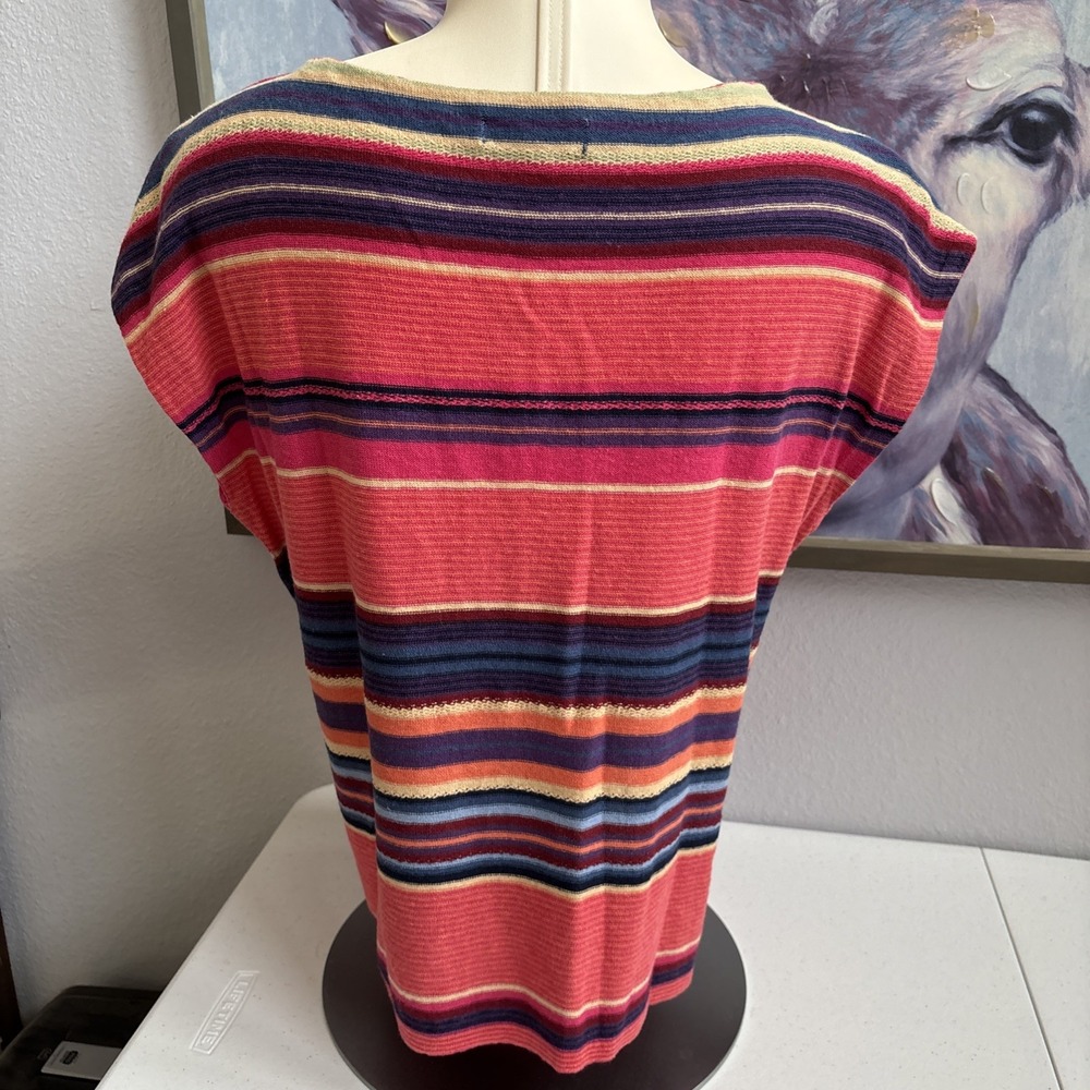Chaps Women's Petite Multicolor Striped Southwest‎ Cap Sleeve Linen Blend Knit - Picture 3 of 14